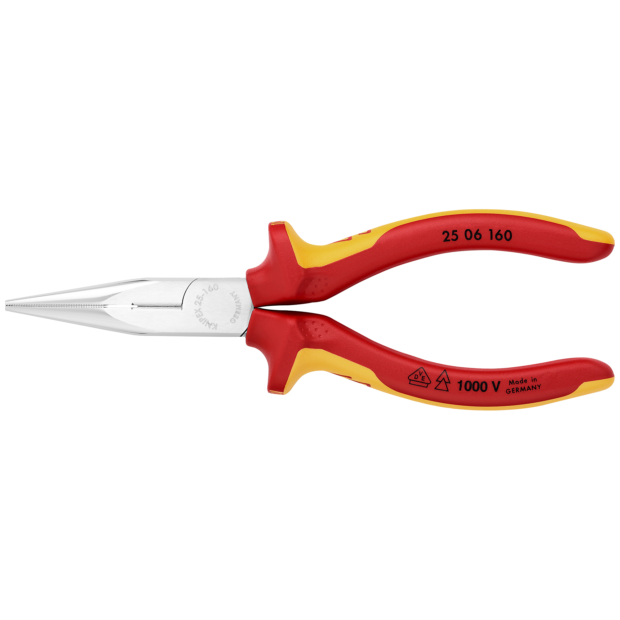 KNIPEX Long Nose Pliers with Cutter - 6.25in., Comfort Grip, Vanadium Steel, 0.094in. Jaw Capacity, 1000V, Model# 25 06 160
